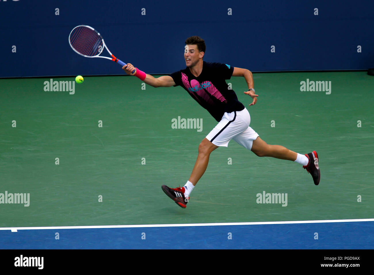 New York, N.Y, August 25, 2018 - US Open Tennis Practice:  Dominic Thiem of Austria practicing at the Billie Jean King National Tennis Center in Flushing Meadows, New York, as players prepared for the U.S. Open which begins on Monday. Credit: Adam Stoltman/Alamy Live News Stock Photo