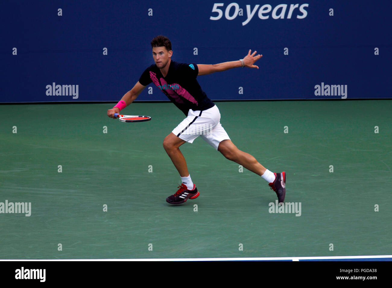 New York, N.Y, August 25, 2018 - US Open Tennis Practice:  Dominic Thiem of Austria practicing at the Billie Jean King National Tennis Center in Flushing Meadows, New York, as players prepared for the U.S. Open which begins on Monday. Credit: Adam Stoltman/Alamy Live News Stock Photo