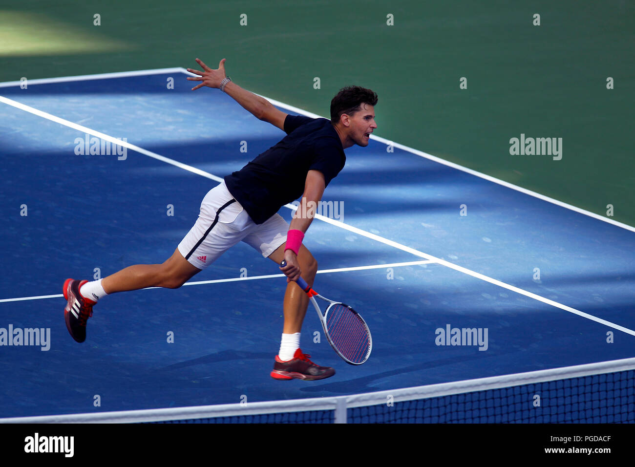 New York, N.Y, August 25, 2018 - US Open Tennis Practice:  Dominic Thiem of Austria practicing at the Billie Jean King National Tennis Center in Flushing Meadows, New York, as players prepared for the U.S. Open which begins on Monday. Credit: Adam Stoltman/Alamy Live News Stock Photo