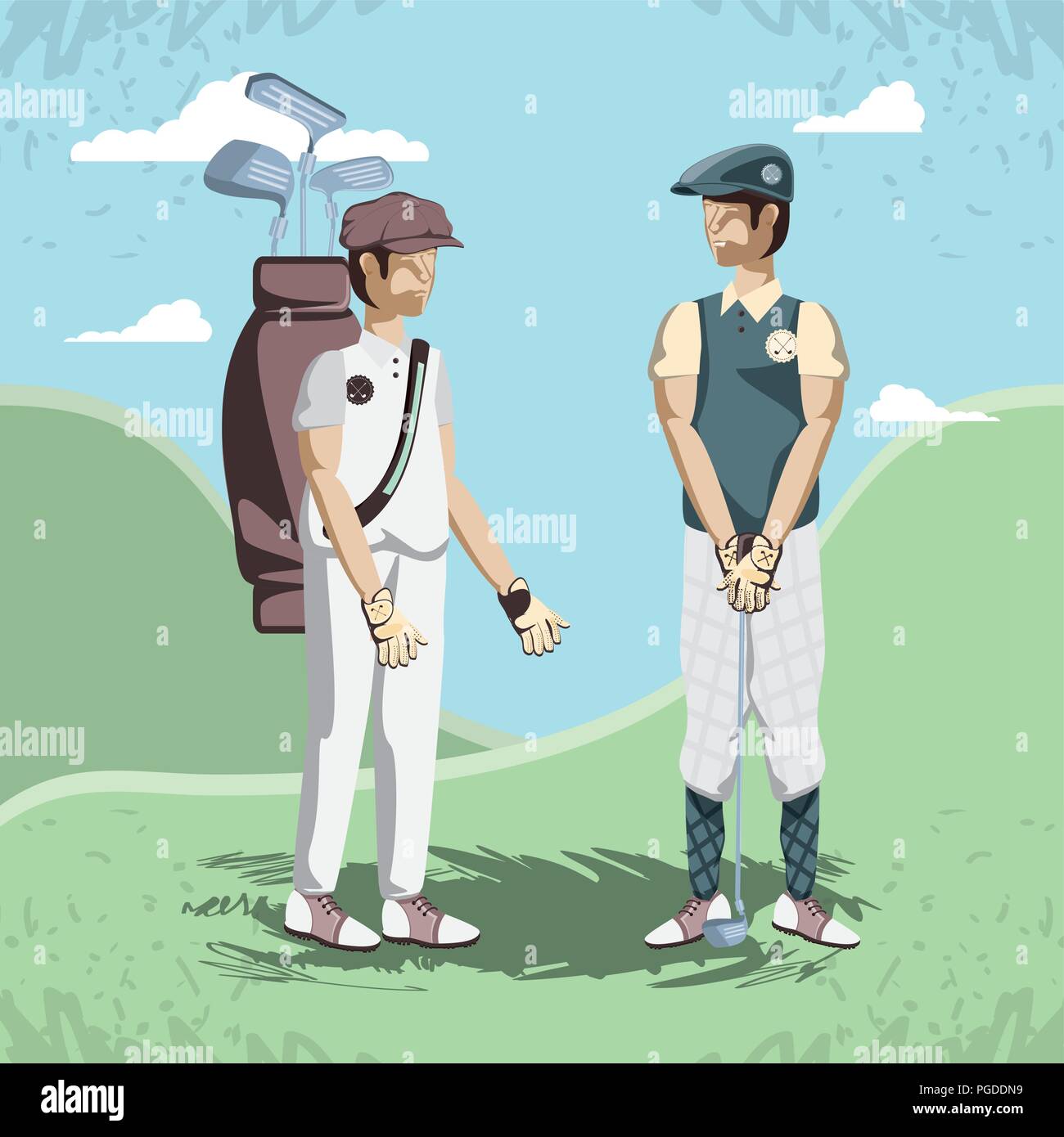 golf players in the course vector illustration design Stock Vector