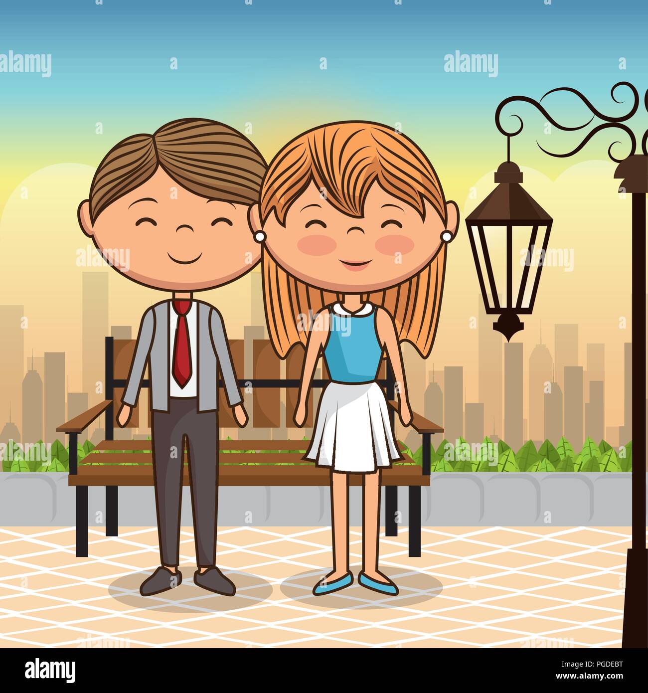 couple in love on park chair Stock Vector Image & Art - Alamy