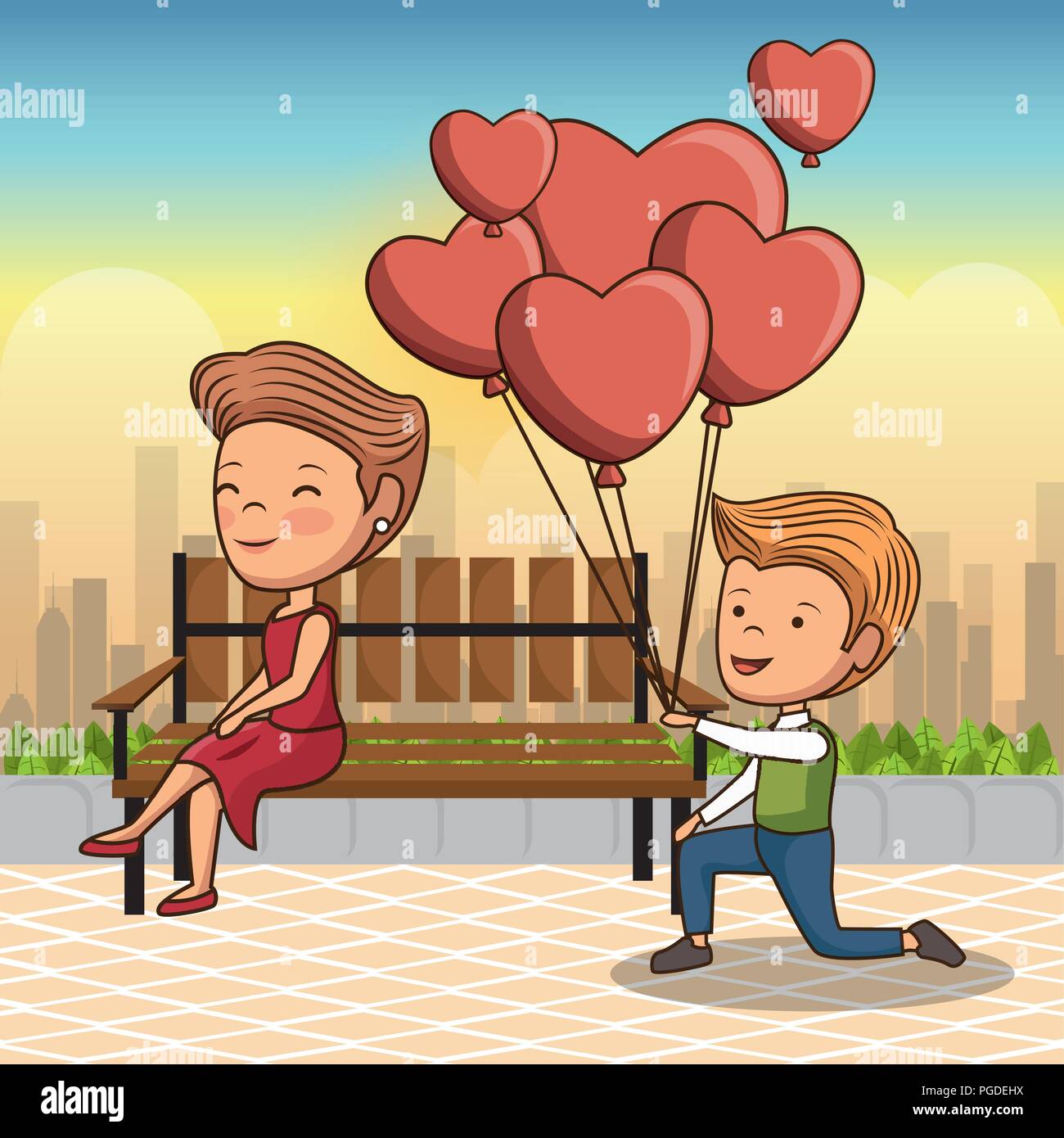 couple in love on park chair Stock Vector Image & Art - Alamy