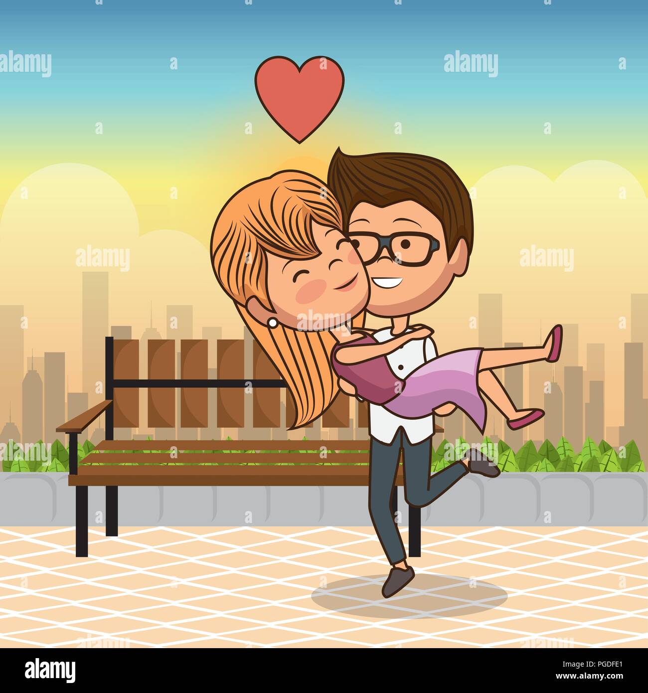 couple in love on park chair Stock Vector Image & Art - Alamy