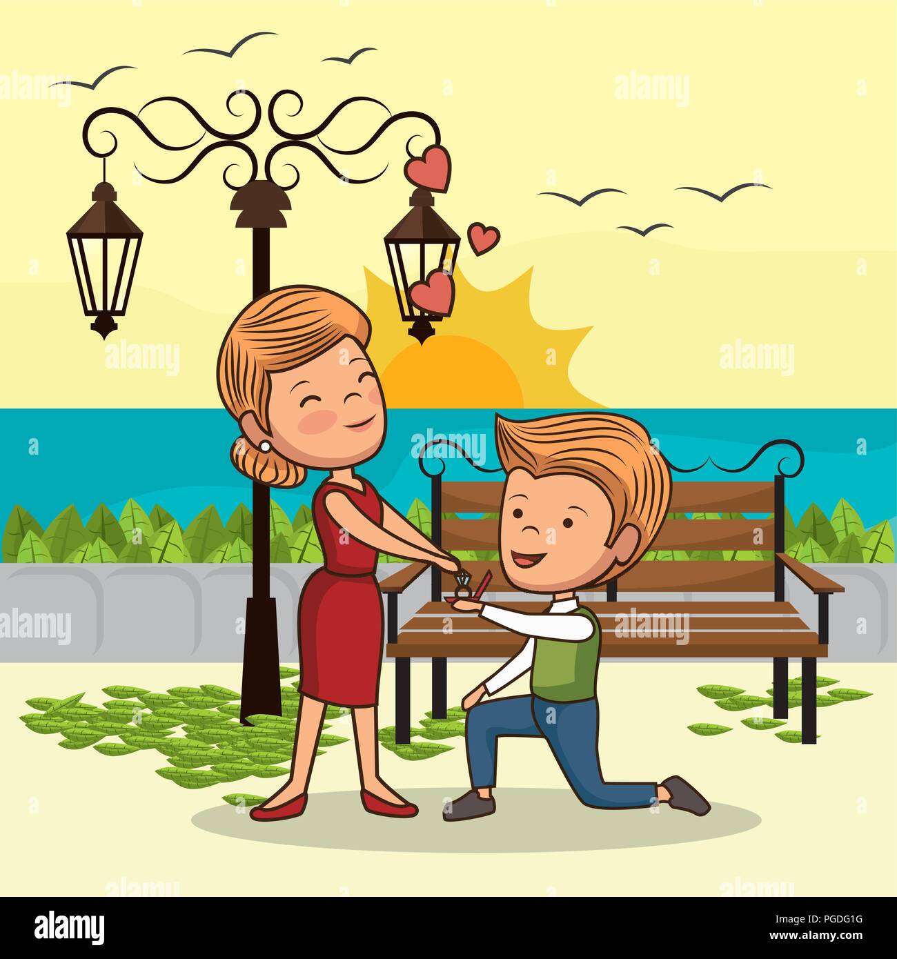 couple in love on park chair Stock Vector Image & Art - Alamy
