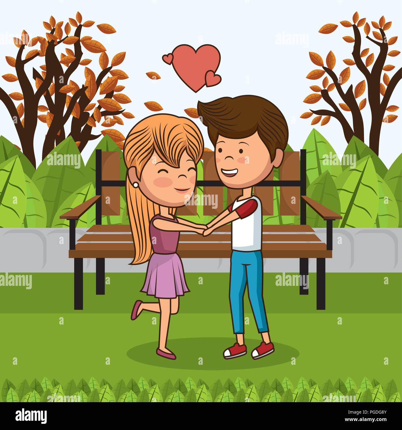 couple in love on park chair Stock Vector Image & Art - Alamy
