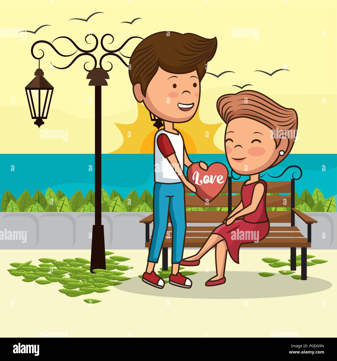 couple in love on park chair Stock Vector Image & Art - Alamy