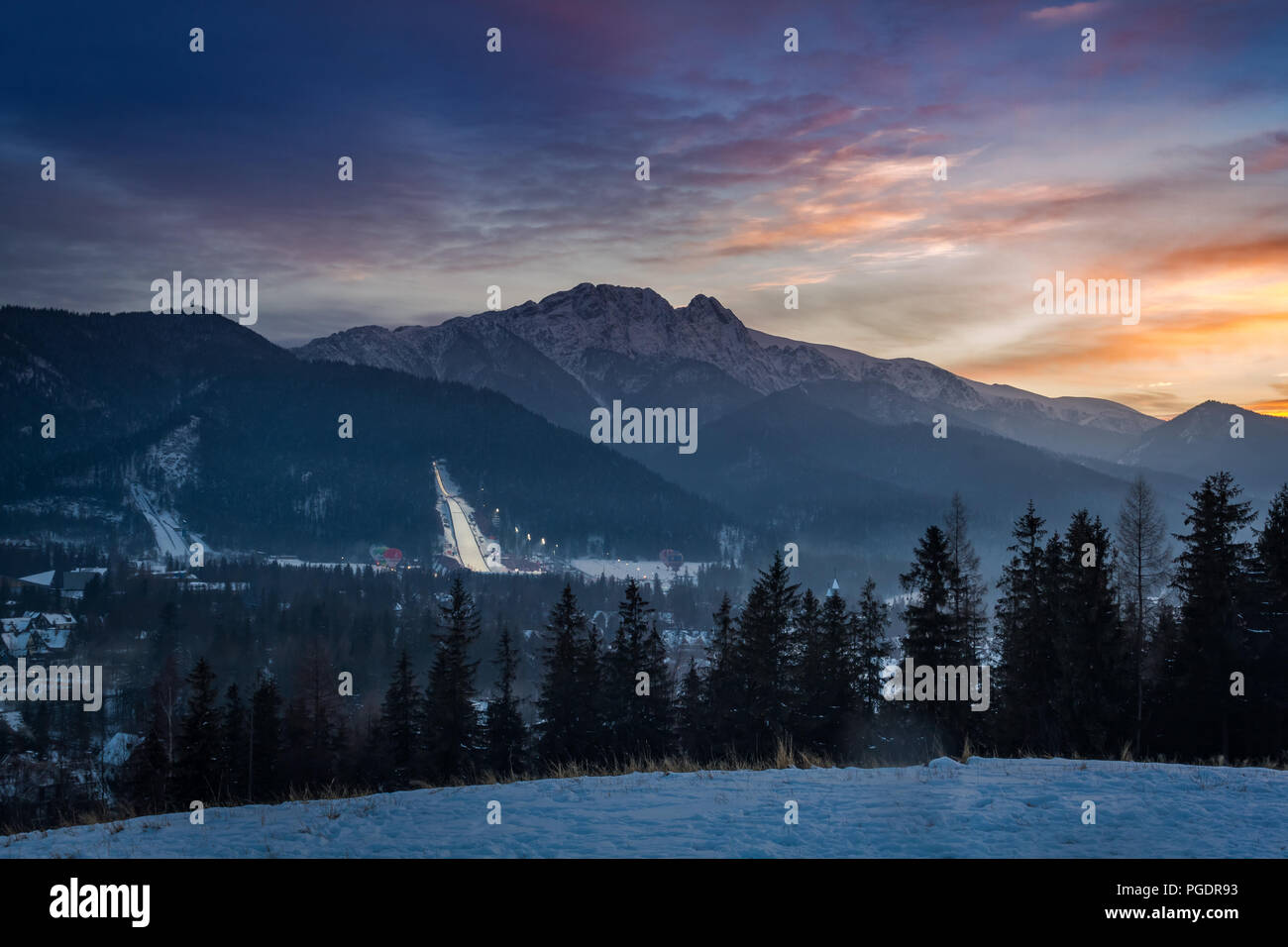 Winter in Zakopane at dusk, Tatra Mountains, Poland Stock Photo - Alamy