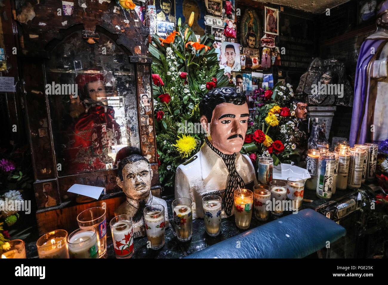 Altar in honor of Jesús Malverde who is revered as Saint who every day