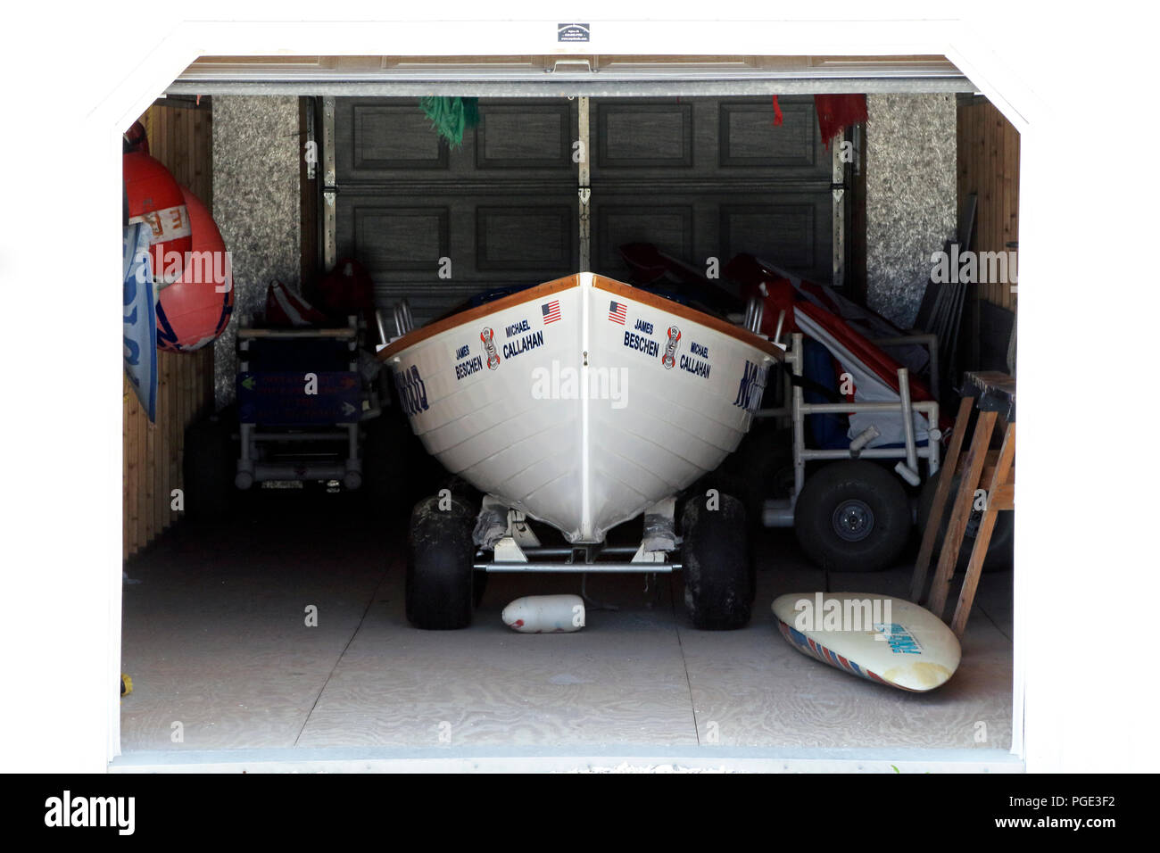 A lifeboat bay with associated life saving tools, North Wildwood, New Jersey, USA Stock Photo