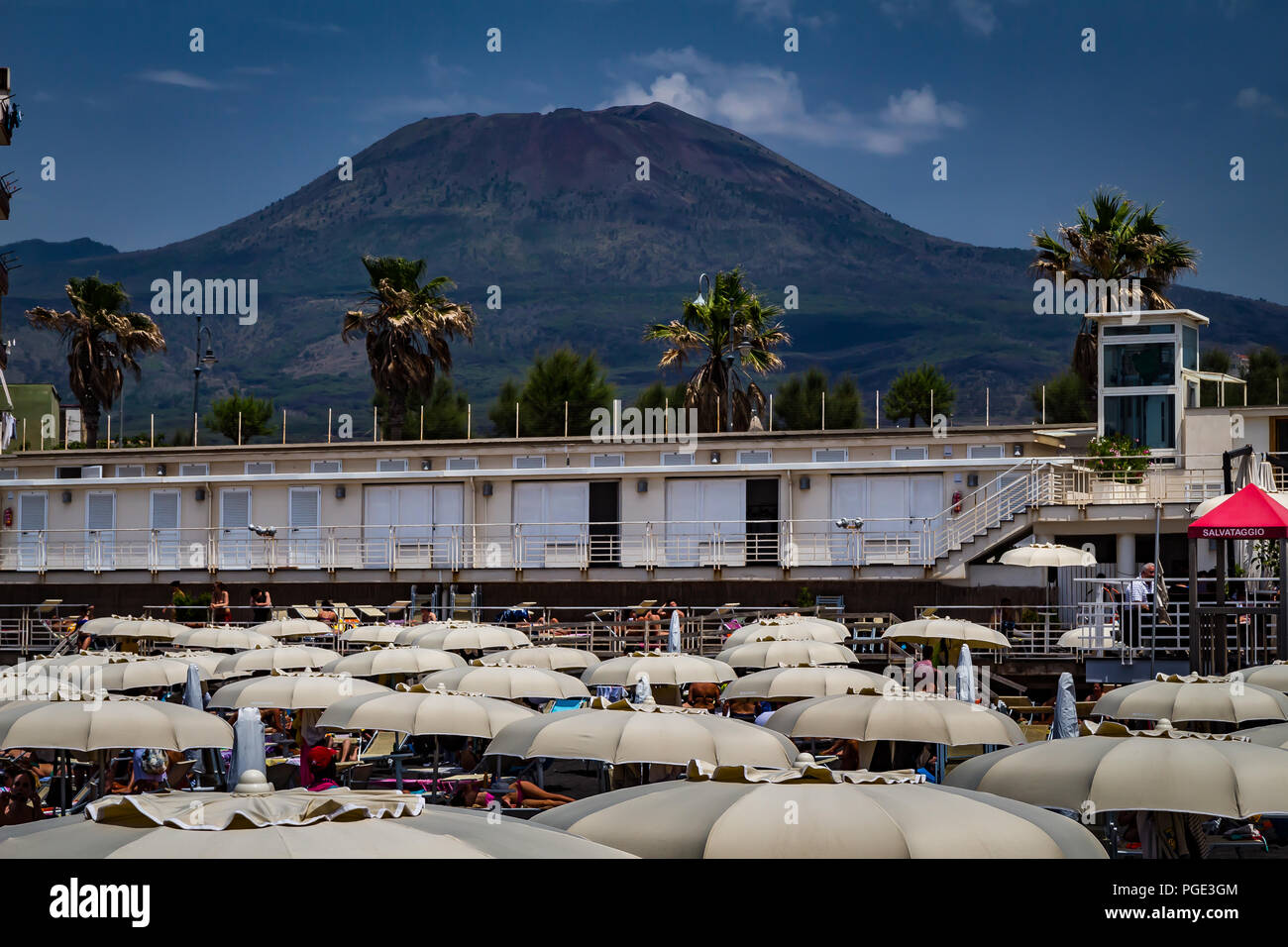 Torre del Greco, near Naples, Italy - June 3, 2018 - view of Vesuvius volcano from the beach Stock Photo