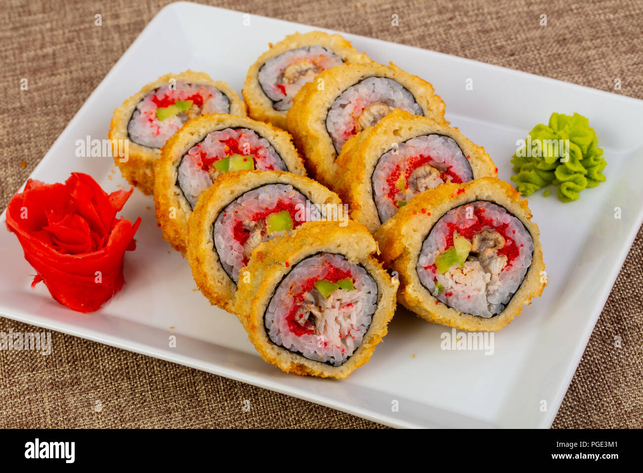 Tempura roll with crab meat Stock Photo - Alamy
