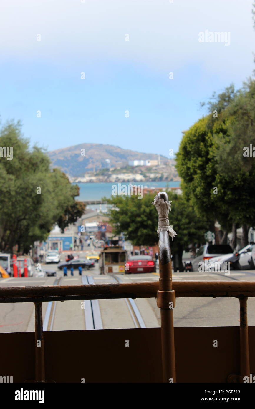 Worn lever on a San Francisco municipal railway cable car, San Francisco, California, USA Stock Photo