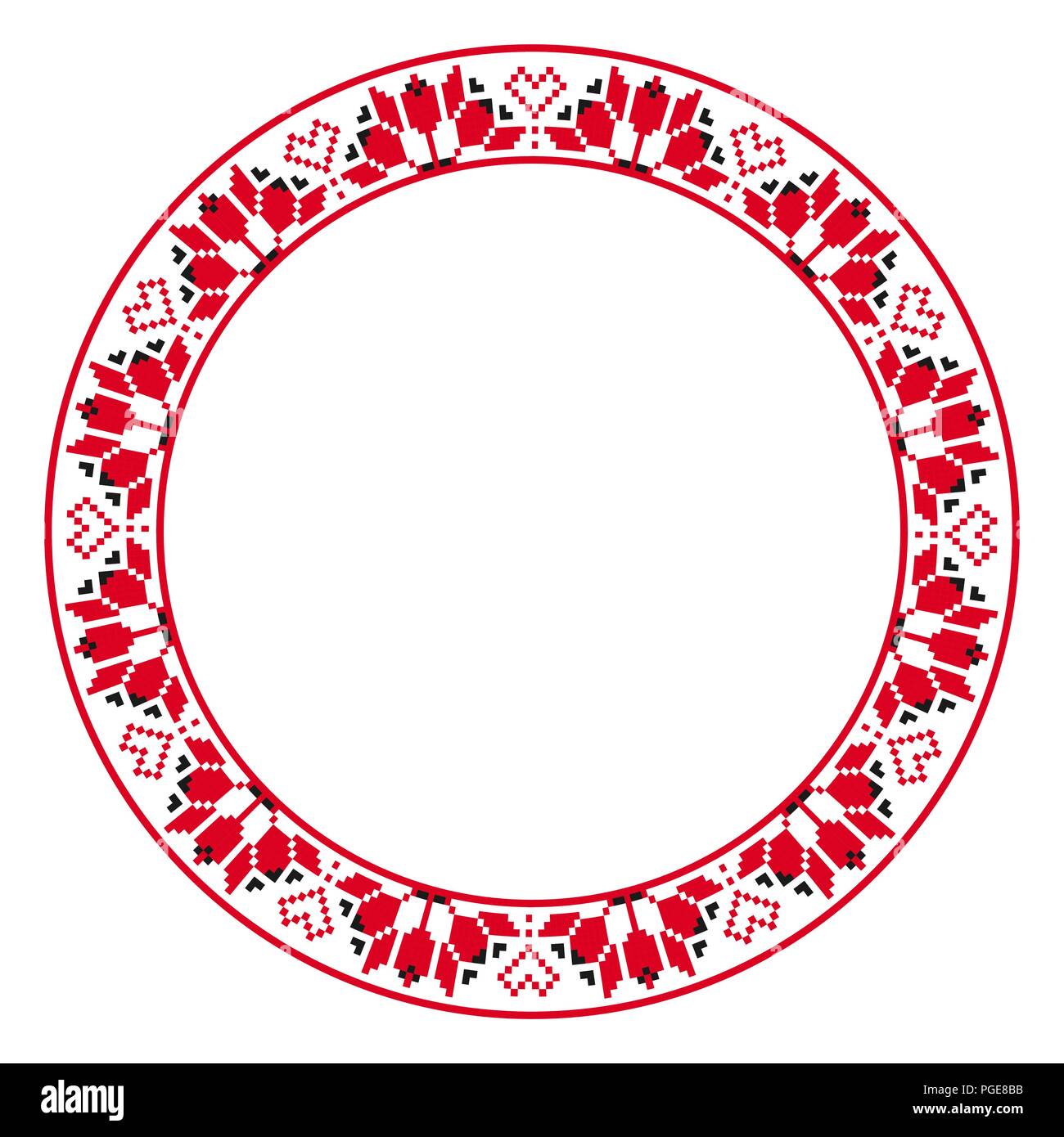 Traditional round embroidery. Vector illustration of ethnic round geometric embroidered pattern