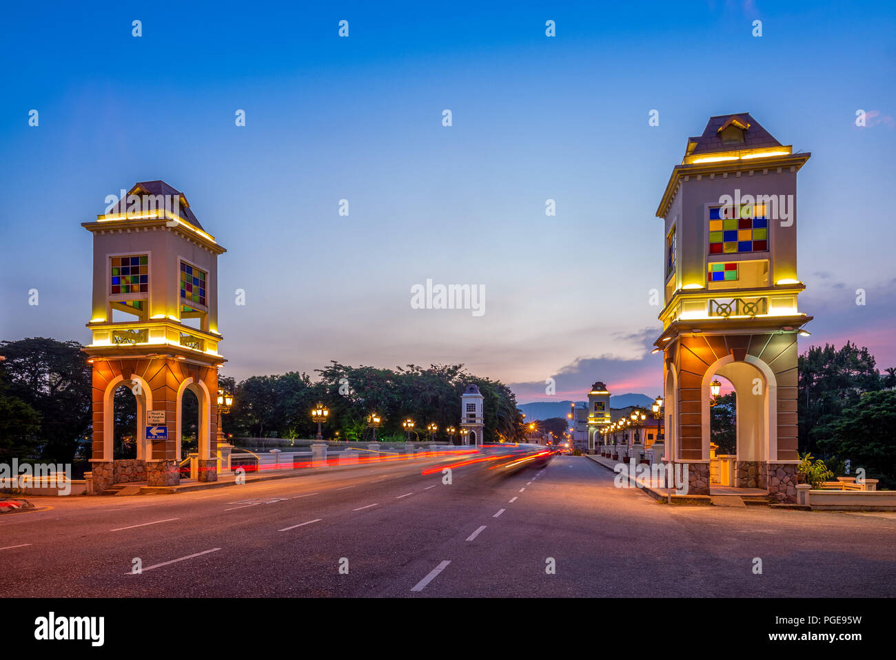 night view of ipoh with a heritage bridge Stock Photo