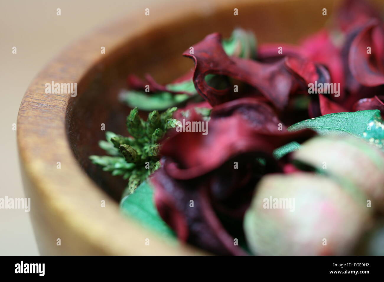 Potpourri in wooden bowl Stock Photo Alamy