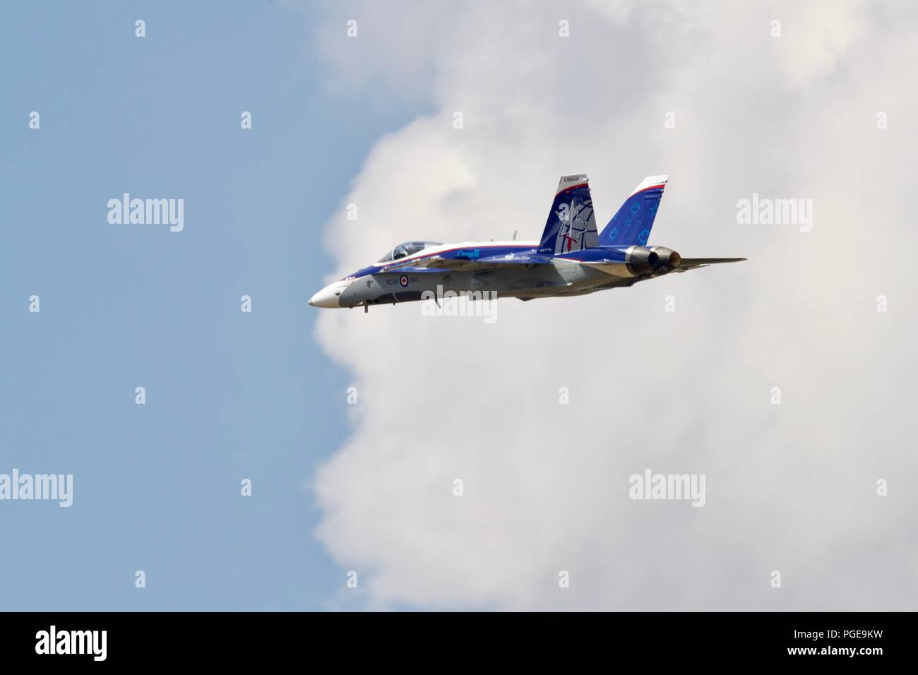 Royal Canadian Air Force CF-18 Hornet performing at RIAT 2018 with a impressive paint scheme commemorating 60 years of NORAD Stock Photo