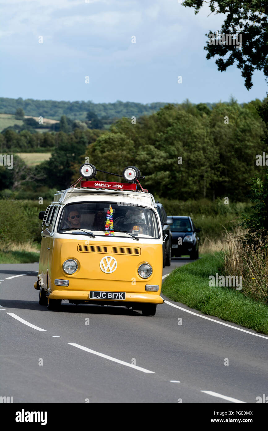 VW campervan on a country road, Warwickshire, UK Stock Photo - Alamy