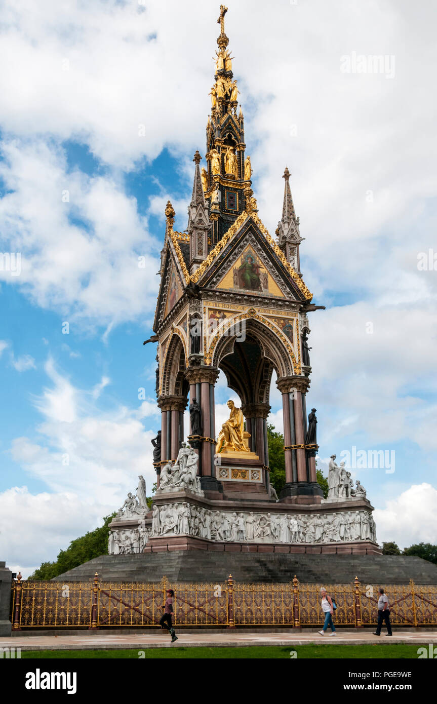 The Albert Memorial in Kensington Gardens was designed by G G Scott & completed in 1872. It commemorates Prince Albert who died in 1861. Stock Photo