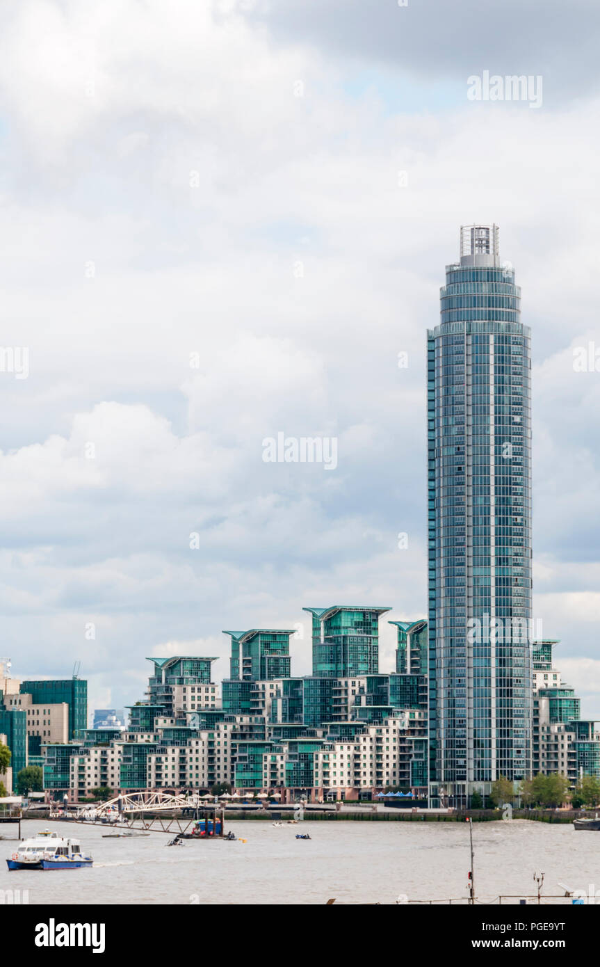 View along the River Thames to St George Wharf Tower at Vauxhall in South London. Stock Photo