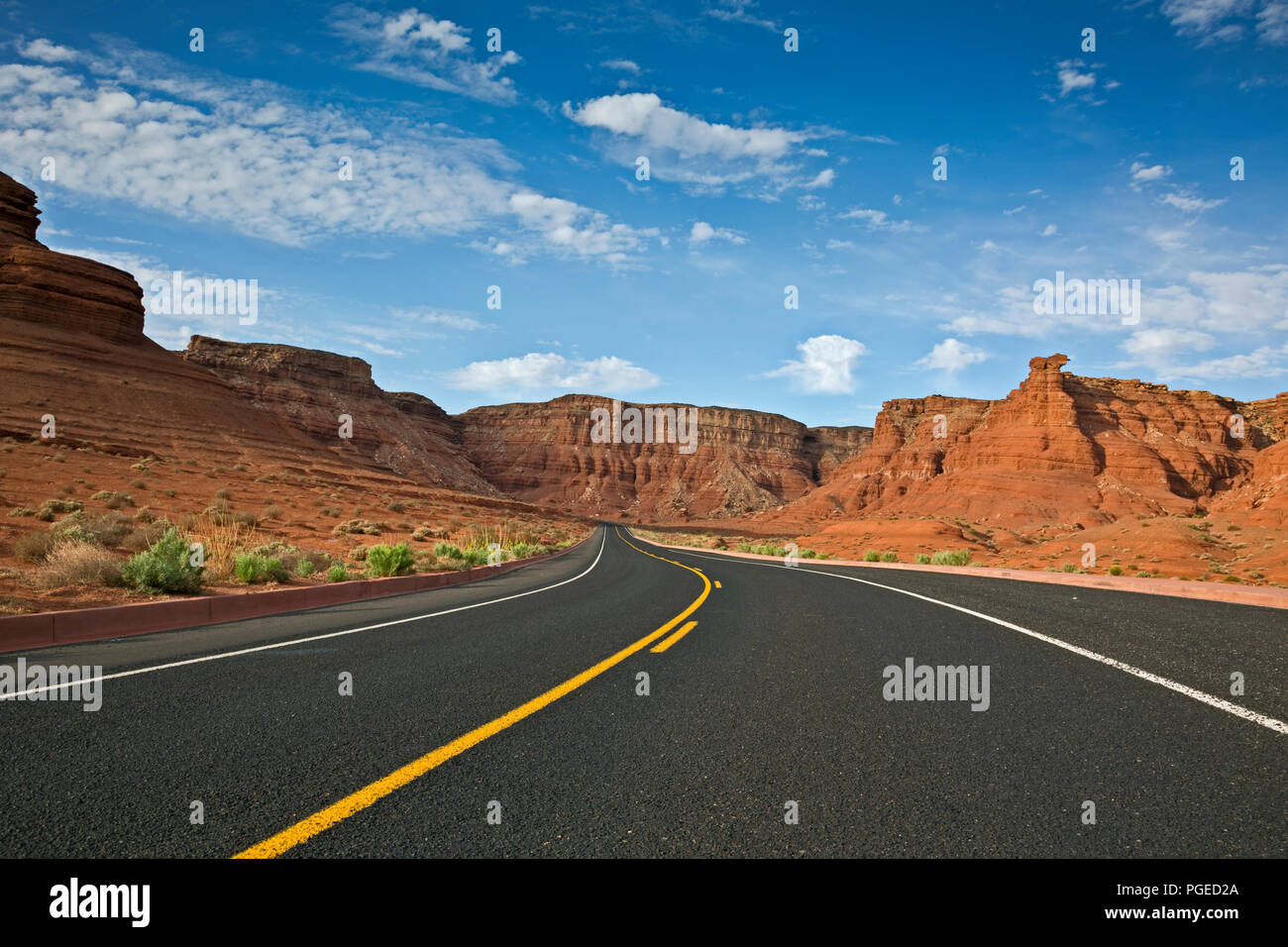 AZ00347-00...ARIZONA - Lee's Ferry Road running along the base of the Vermilion Cliffs in Glen Canyon National Recreation Area. Stock Photo