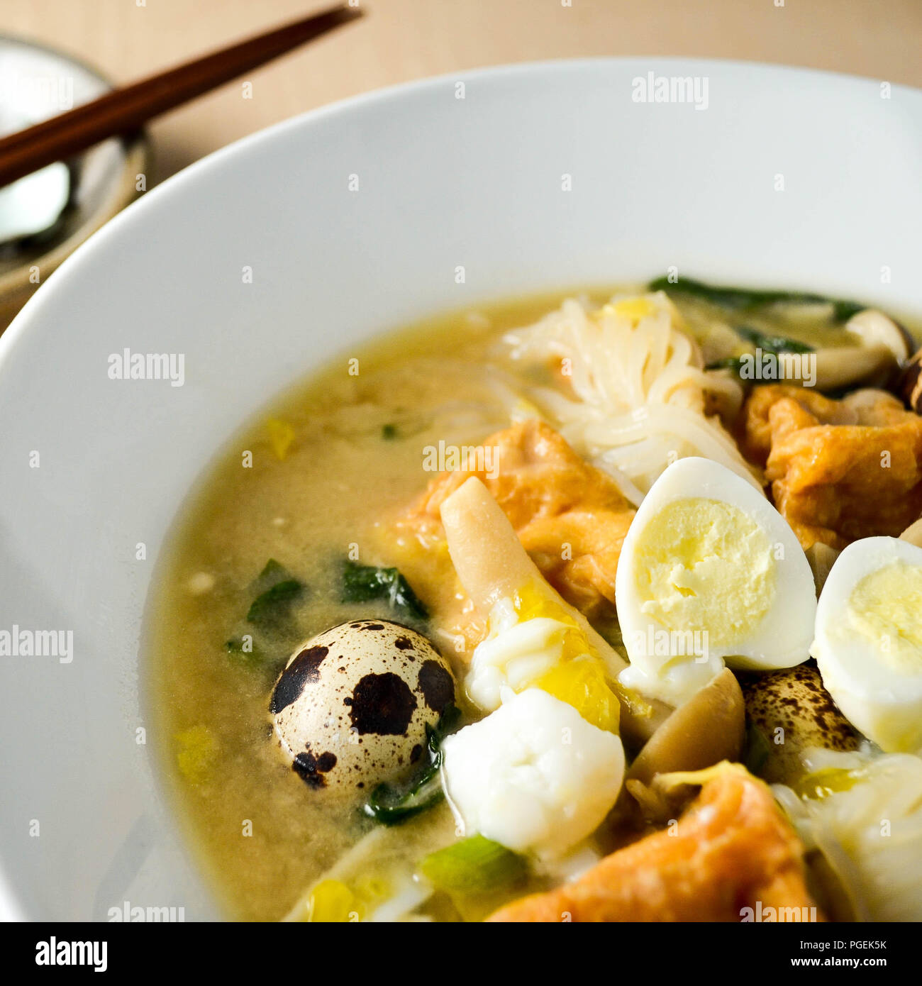 Kitsune nabe A Japanese stew made with fried tofu puffs, quail eggs