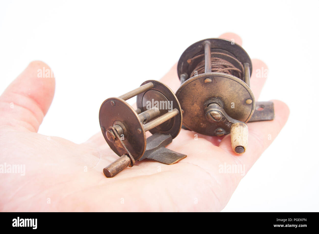 Antique wooden fly fishing reel Stock Photo - Alamy