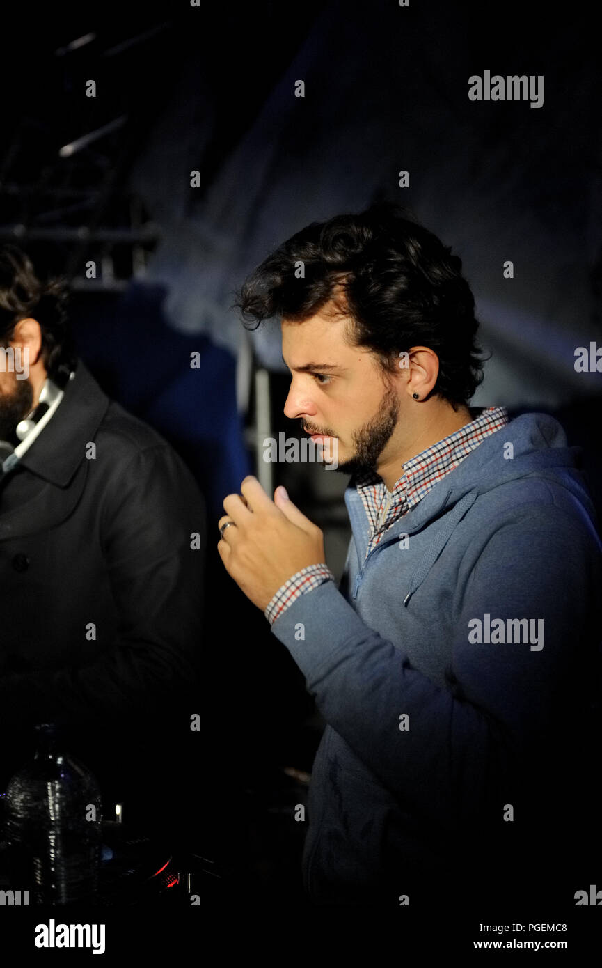 The Belgian-Italian duo Aeroplane (Vito De Luca & Stephen Fasano) deejaying  at the Laundry Day festival in Antwerp (Belgium, 06/09/2008 Stock Photo -  Alamy