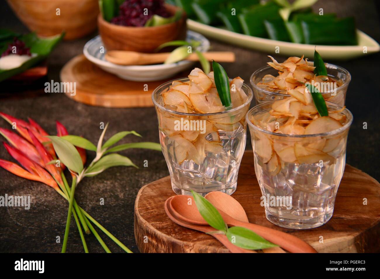 Es Pala Bogor, the traditional dessert drink of iced nutmeg fruit, popular in Bogor, West Java