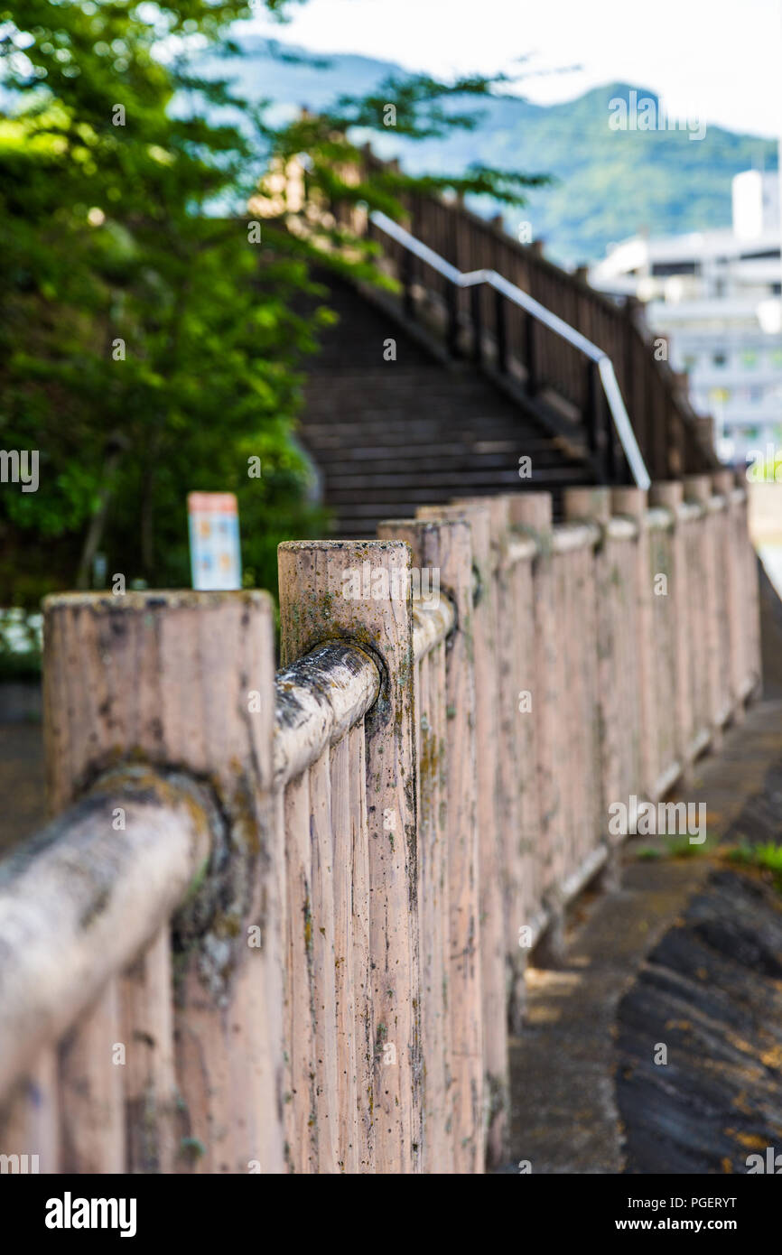 Walk way railing along river Stock Photo - Alamy