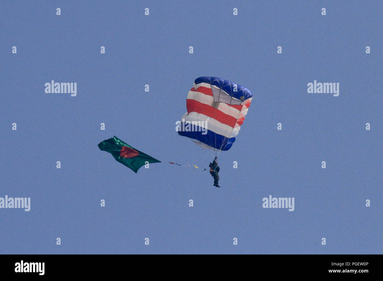 Parachute jump displays by the air force to celebrate Victory Day of