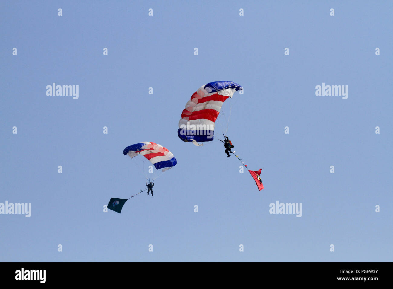 Parachute jump displays by the air force to celebrate Victory Day of