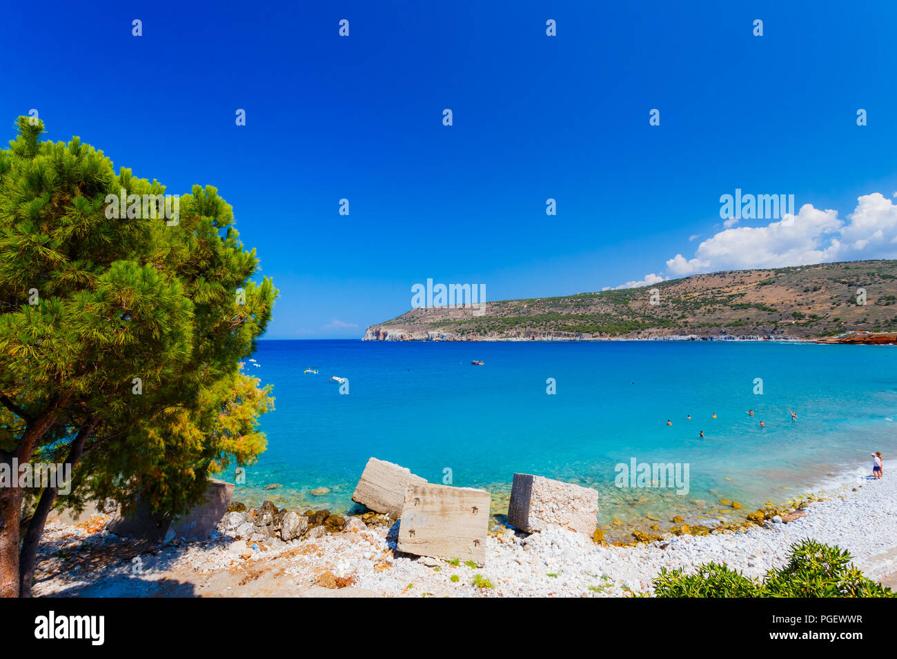 Pyrgos Dirou beach located in Mani, Laconia, Greece. Diro is most famous for its caves, the Diros Caves Stock Photo