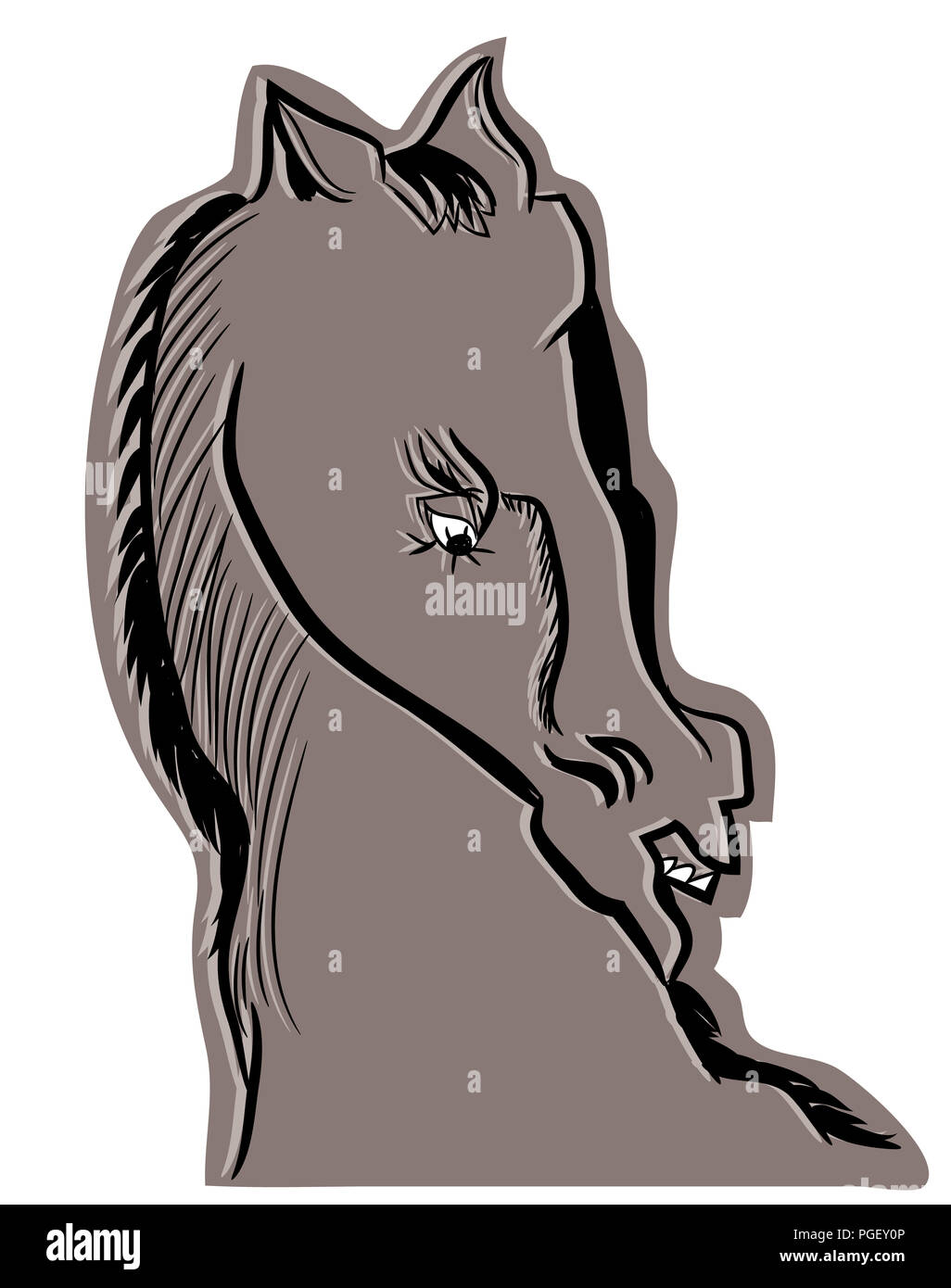 Angry Horse Face Drawing