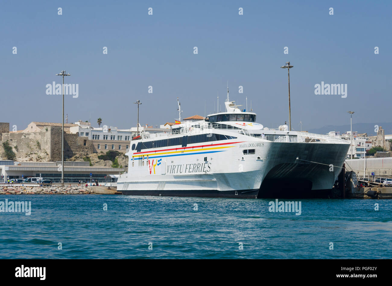 Ferry Port at Tarifa, Virtu ferries, passenger services between Spain and Morocco, North Africa, Costa de la Luz , andalucia, Spain. Stock Photo
