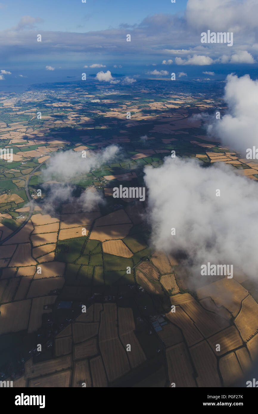 aerial view of Ireland with fields and meadows in dry conditions after the 2018 summer drought Stock Photo