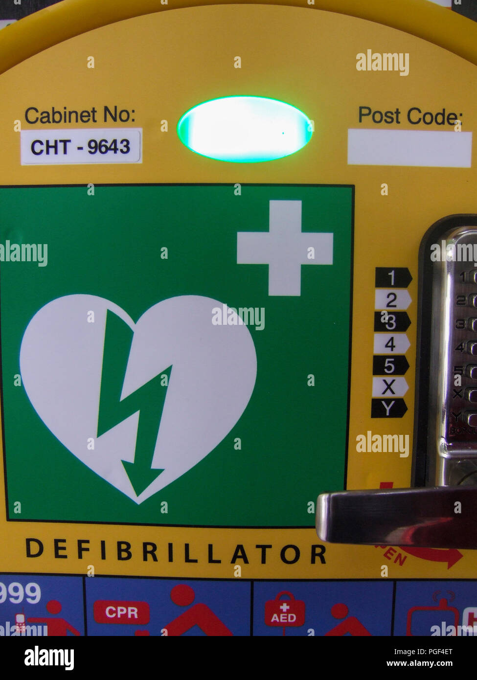 A defibrillator in a phone box in a rural village in Hampshire Stock Photo