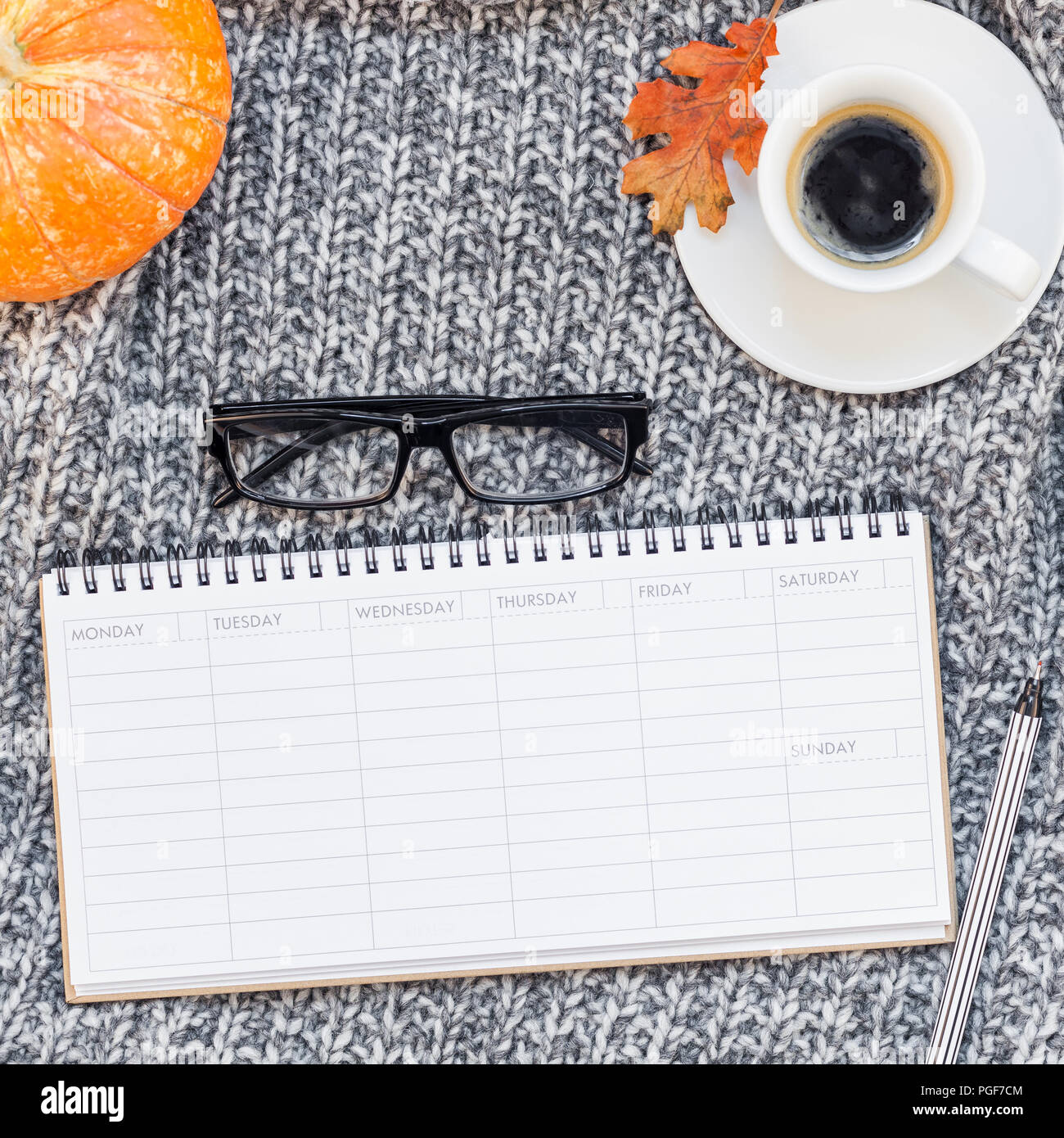 Creative square autumn flat lay overhead top view stylish home ...