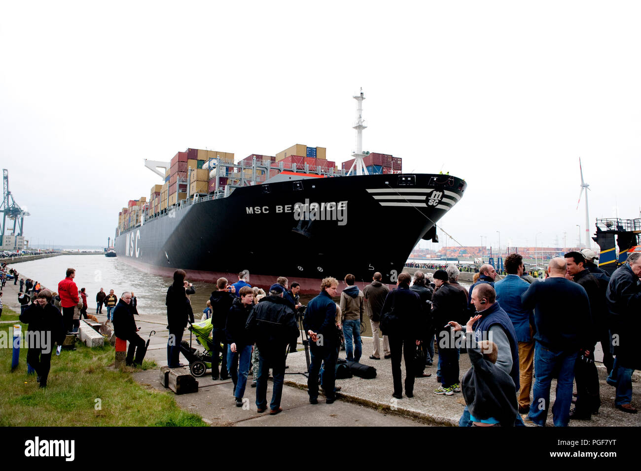 The MSB Beatrice, biggest containership in the world, entering the port ...