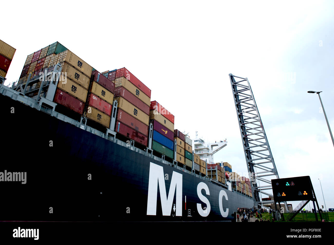 The MSB Beatrice, biggest containership in the world, entering the port ...
