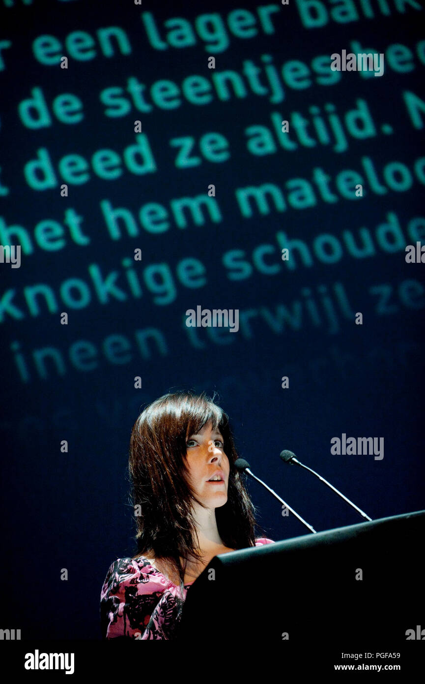 Finnish writer Riikka Pulkkinen at the Chagrin d'Amour litterature event in Dilbeek (Belgium, 12/02/2010) Stock Photo
