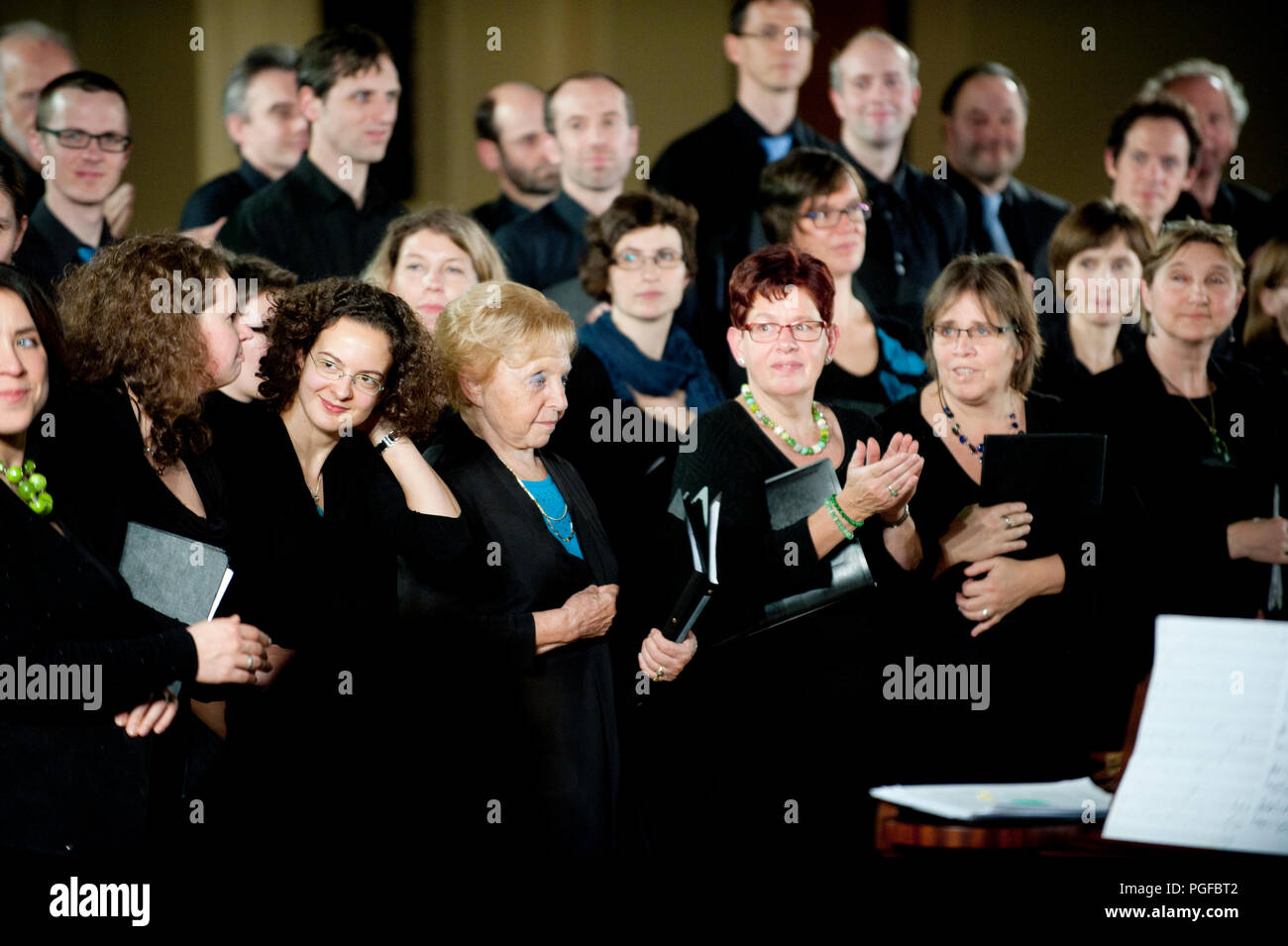 The Koordinaat chambre choir and vocAmuze choir performing the Noorderlicht concert in Heverlee (Belgium, 21/11/2015) Stock Photo