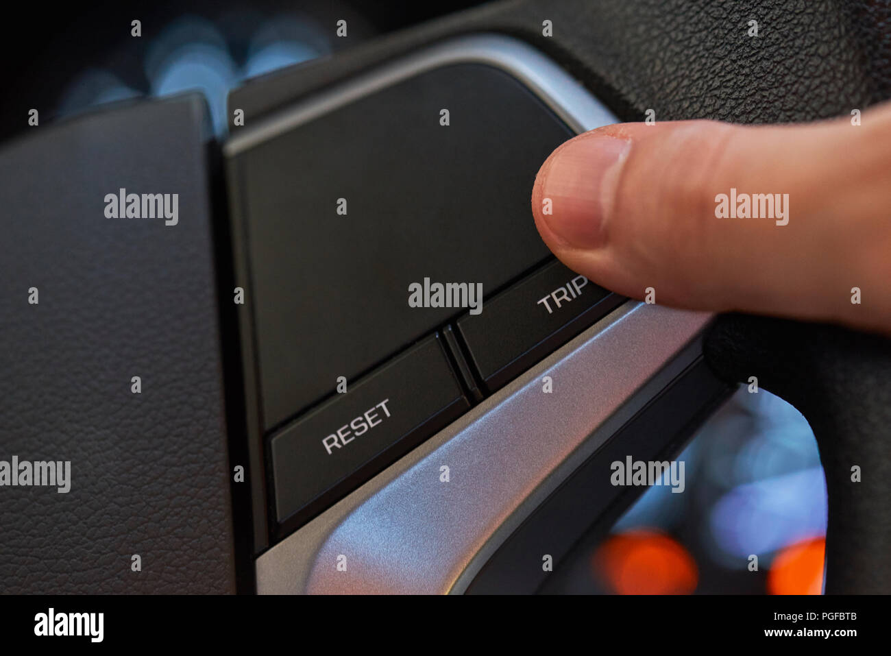 Closeup of steering wheel with buttons. Buttons on modern steering