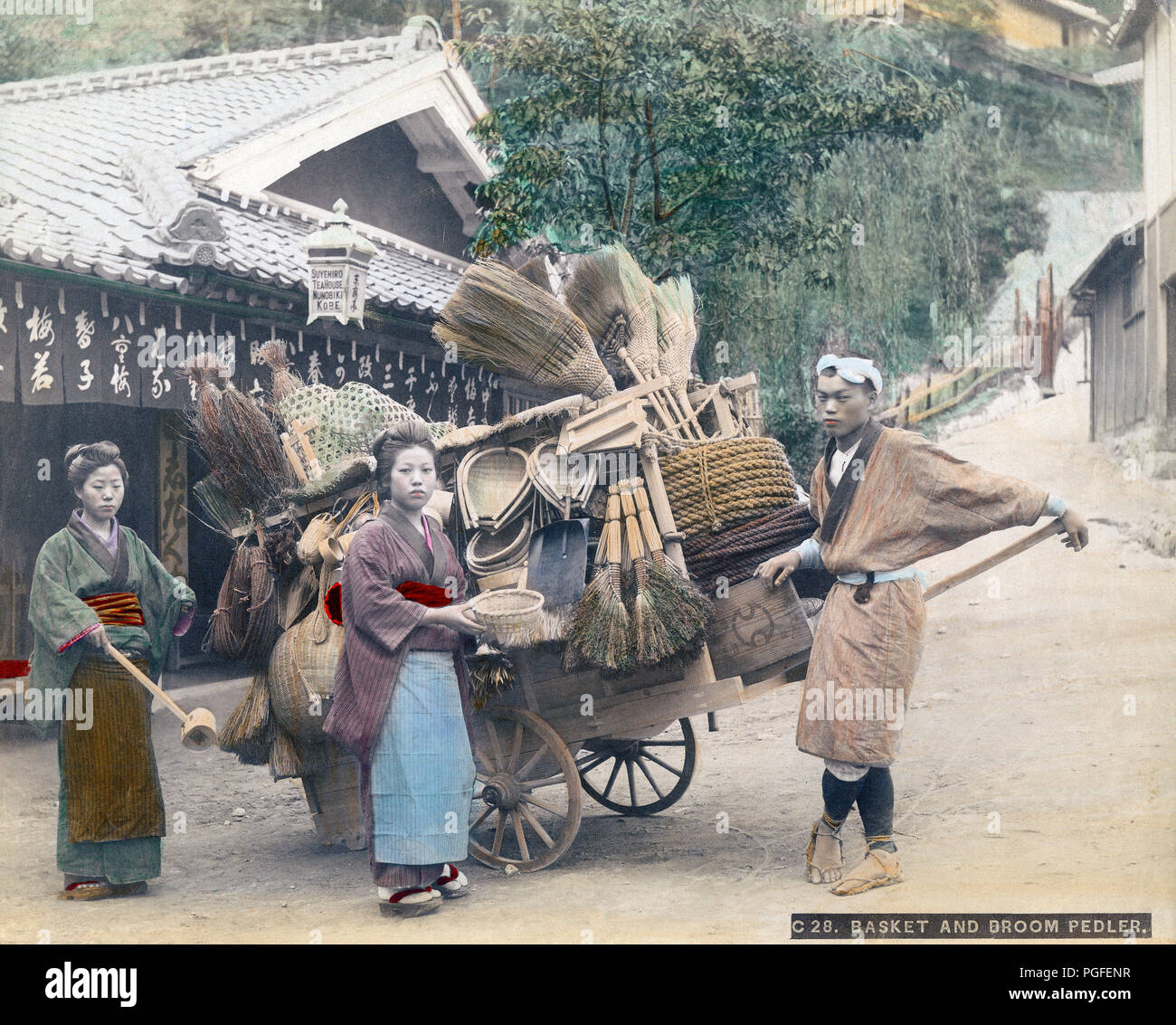 C 1890s Japan Basket Broom Vendor A Basket And Broom Peddler c-1890s-japan-basket-broom-vendor-a-basket-and-broom-peddler