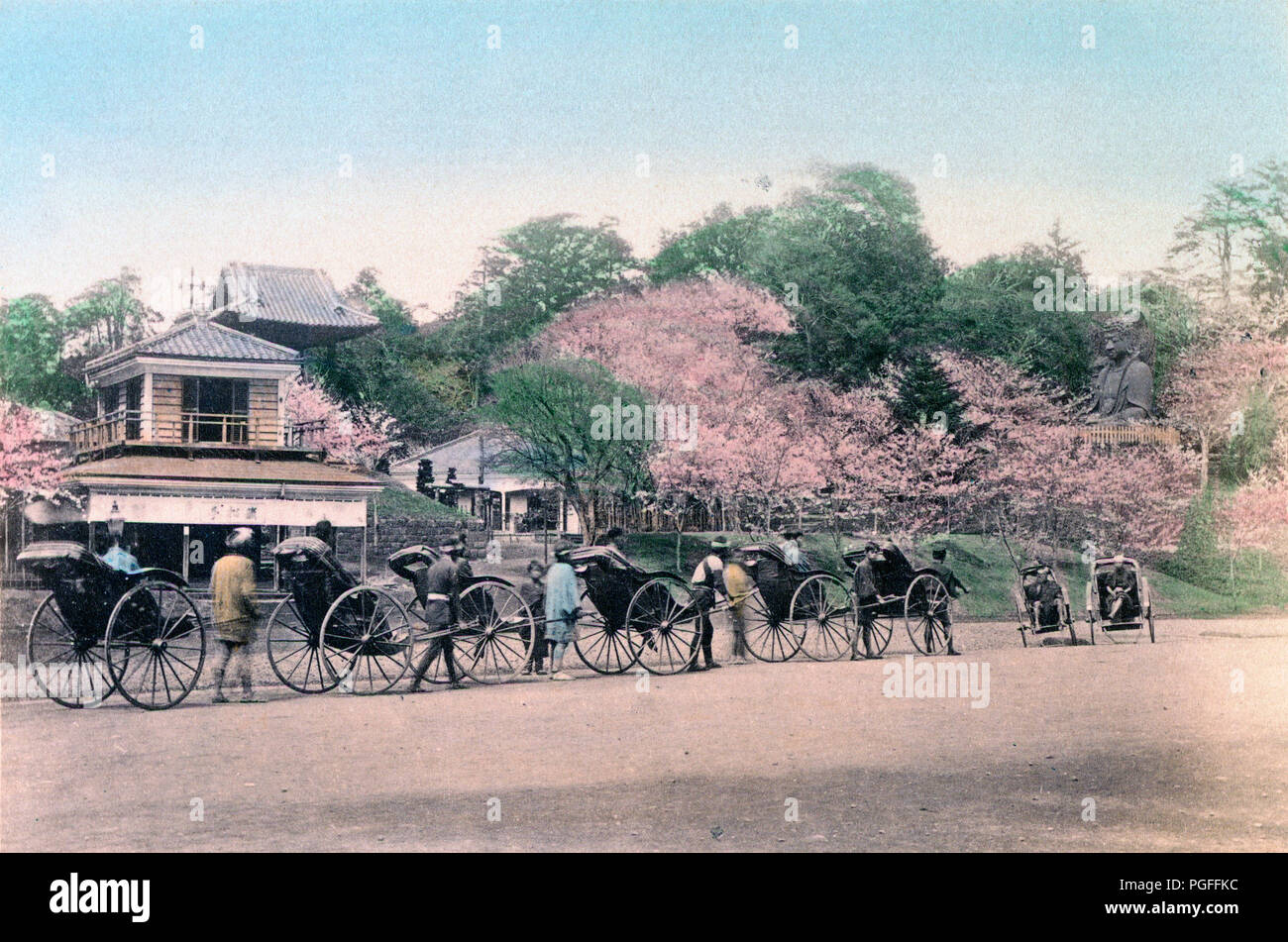 [ c. 1890s Japan - Rickshaws ] — Jinrikisha (rickshaws) in front of the ...