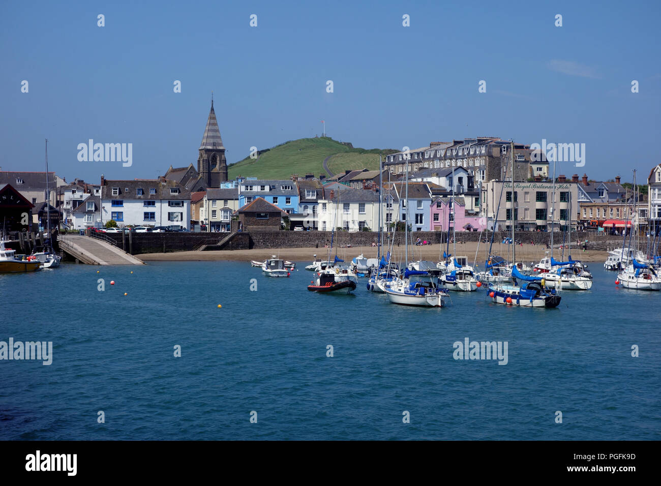 Boats in Ilfracombe Harbour on the South West Coastal Path, Devon, England, UK. Stock Photo