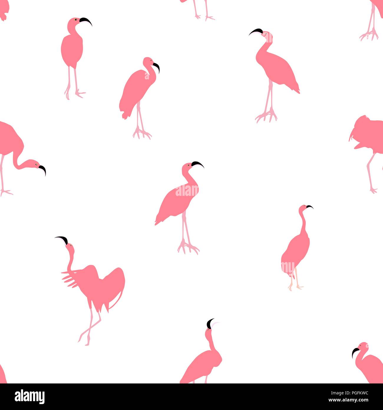 Colorful pink flamingo isolated on white background. Seamless pattern ...