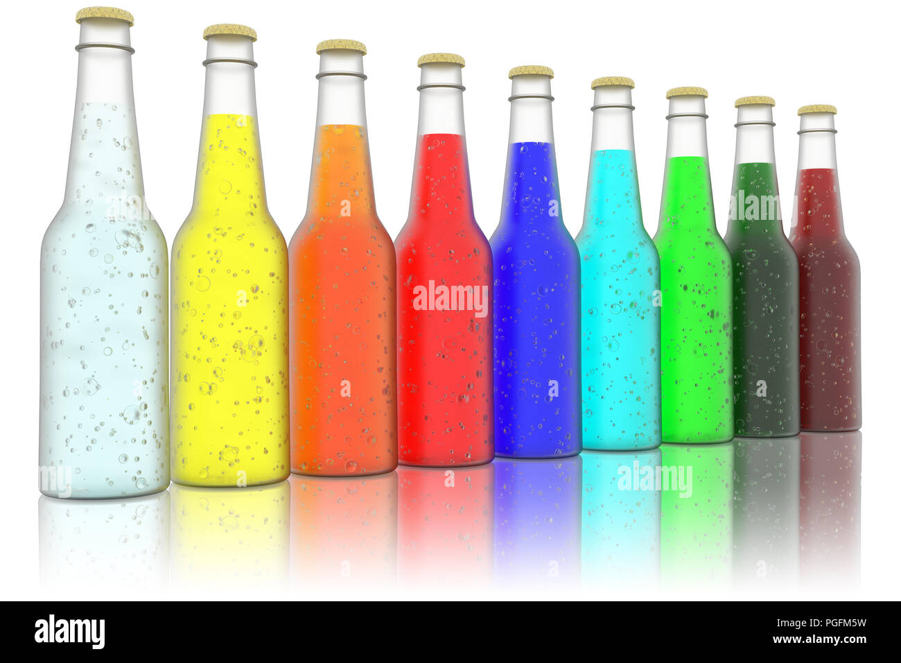 3D illustration. Colored bottles soft drinks on a white background Stock Photo