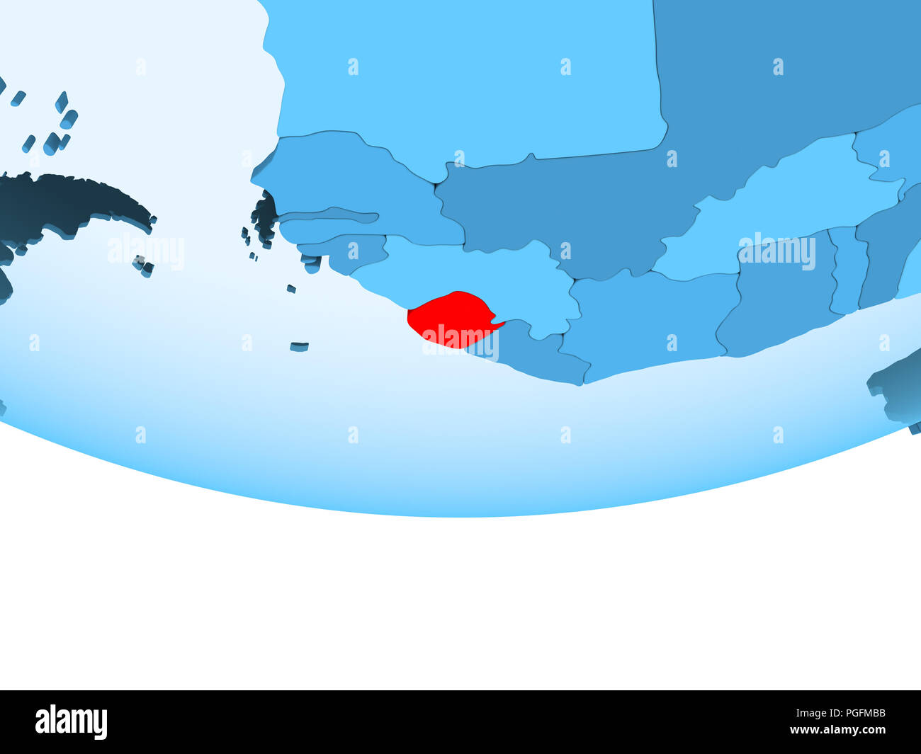 Illustration of Sierra Leone highlighted in red on blue globe with ...