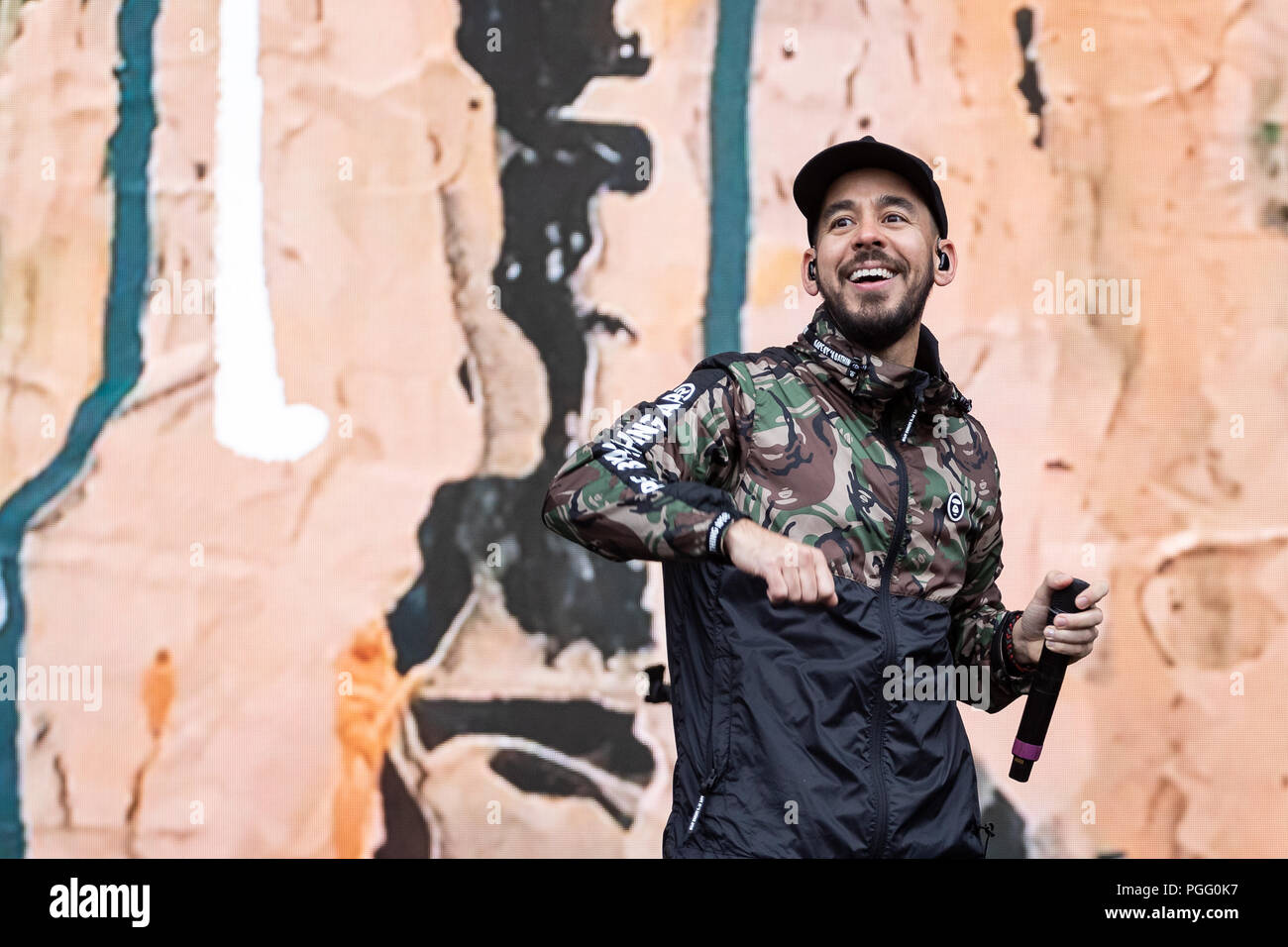 Mike Shinoda performs live on stage at Leeds Festival, UK, 26th August 2018. Stock Photo