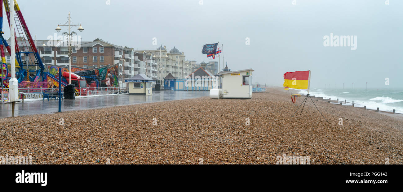 Bognor Regis, UK. 26 August 2018. August Bank Holiday in Bognor Regis; a complete washout due to torrential rain, high winds and all summer events cancelled. Credit: Sarnia/Alamy Live News Stock Photo